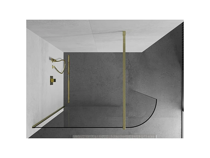 Mexen Kioto-R rund Walk-in brusevæg 140 x 200 cm, transparent 8 mm, børstet guld - 800-140-101-55-06