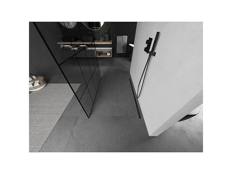 Mexen Kioto mampara de ducha independiente 140 x 200 cm, rejilla negra 8 mm, gris arma cepillado - 800-140-002-66-77