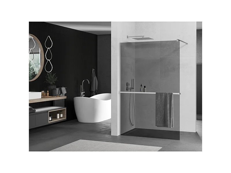 Mexen Kioto+ Duschwand mit Ablage Walk-in 90 x 200 cm, Graphit, Chrom - 800-090-121-01-40