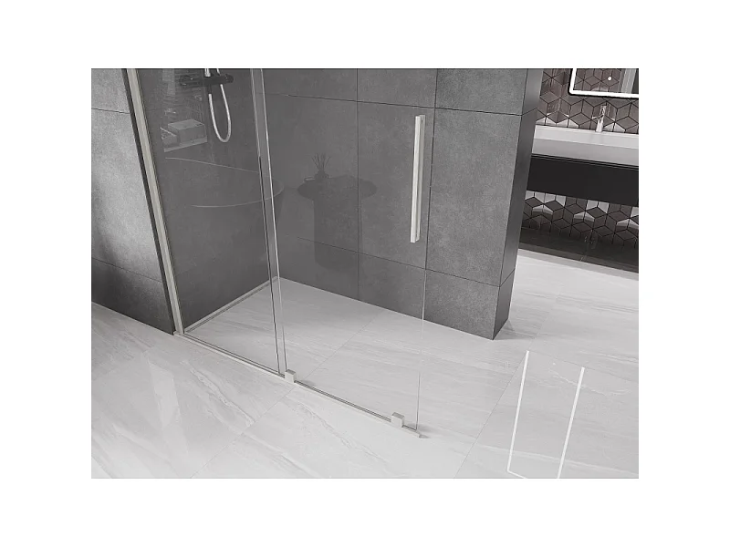 Mexen Velar sliding shower wall Walk-in 140 x 200 cm, transparent 8 mm, brushed nickel - 871-140-000-03-97