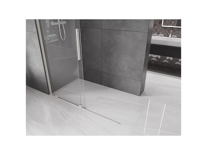 Mexen Velar sliding shower wall Walk-in 140 x 200 cm, transparent 8 mm, brushed nickel - 871-140-000-03-97