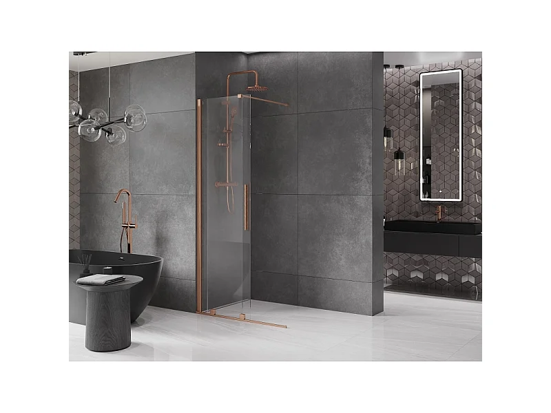 Mexen Velar paroi de douche coulissante Walk-in 90 x 200 cm, transparent 8 mm, cuivre brossé - 871-090-000-03-65