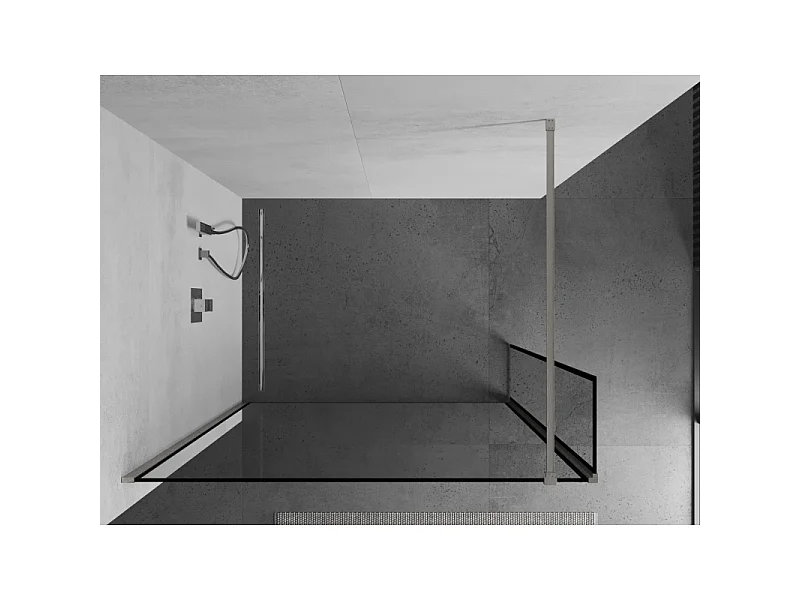Mexen Kioto parede de chuveiro Walk-in 140 x 30 cm, estrutura preta, níquel escovado - 800-140-212-97-70-030