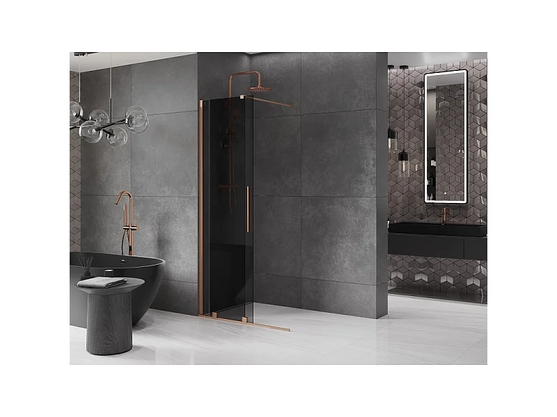 Mexen Velar Walk-in Shower Wall 75 x 200 cm, Graphite 8 mm, Brushed Copper - 871-075-000-43-65