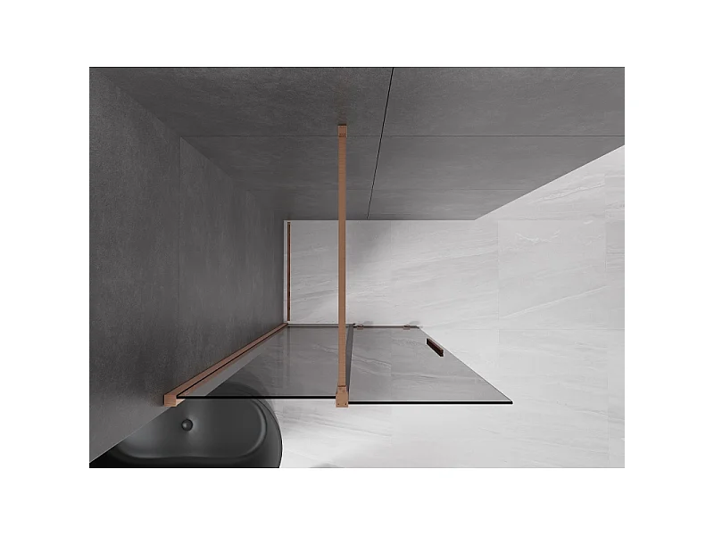 Mexen Velar Walk-in Shower Wall 75 x 200 cm, Graphite 8 mm, Brushed Copper - 871-075-000-43-65