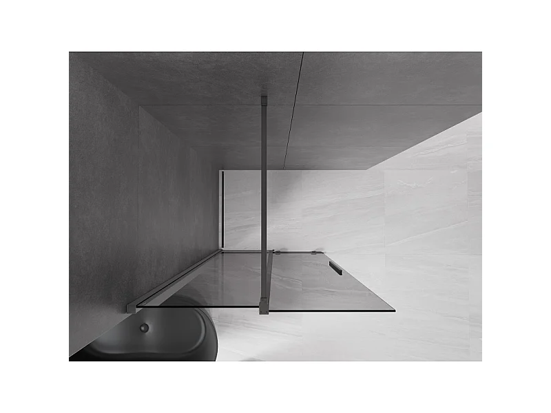 Mexen Velar Walk-in Shower Panel 75 x 200 cm, Graphite 8 mm, Gun Metal - 871-075-000-43-95