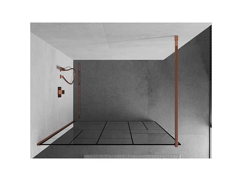 Mexen Kioto Duschwand Walk-in 110 x 200 cm, schwarzes Muster 8 mm, Roségold - 800-110-101-60-78