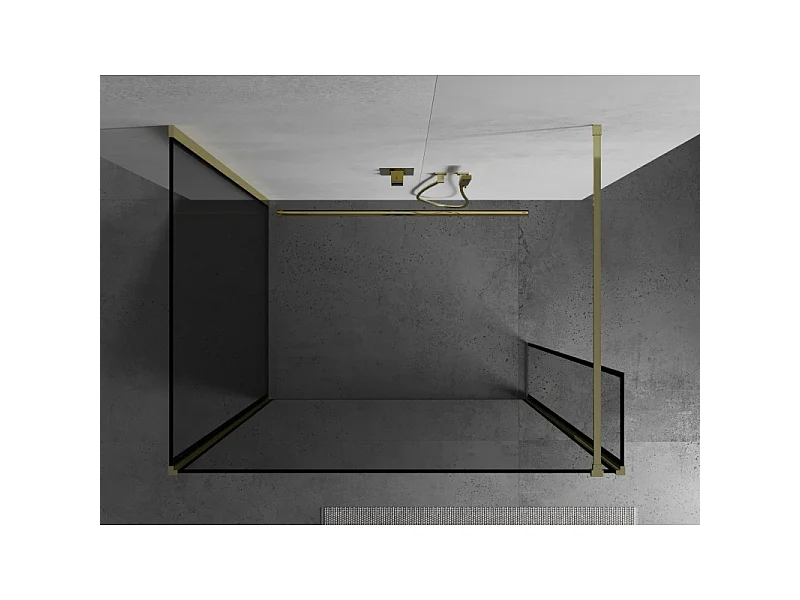 Mexen Kioto tuš stena Walk-in 100 x 80 x 40 cm, črn okvir, zlata - 800-100-080-221-50-70-040