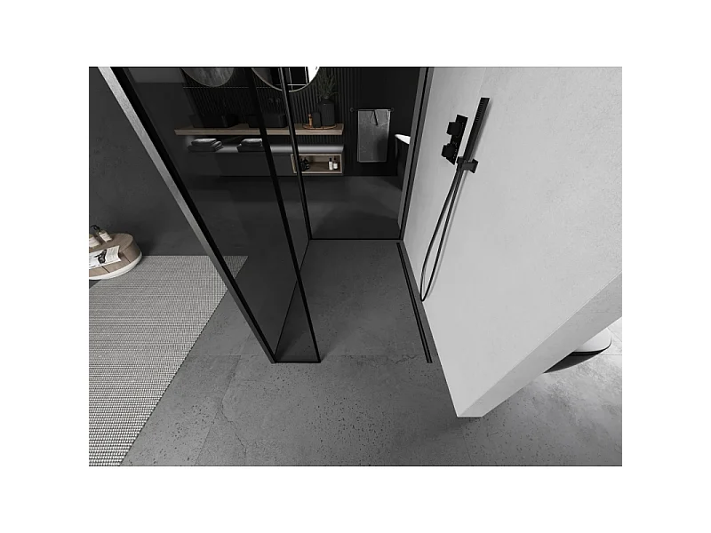 Mexen Kioto brusevæg Walk-in 100 x 70 x 40 cm, sort ramme, gun gray børstet - 800-100-070-221-66-70-040