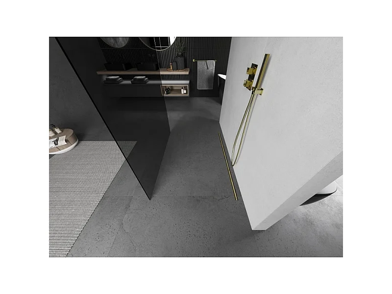 Mexen Kioto vrijstaande douchewand 110 x 200 cm, grafiet 8 mm, goud geborsteld - 800-110-002-55-40