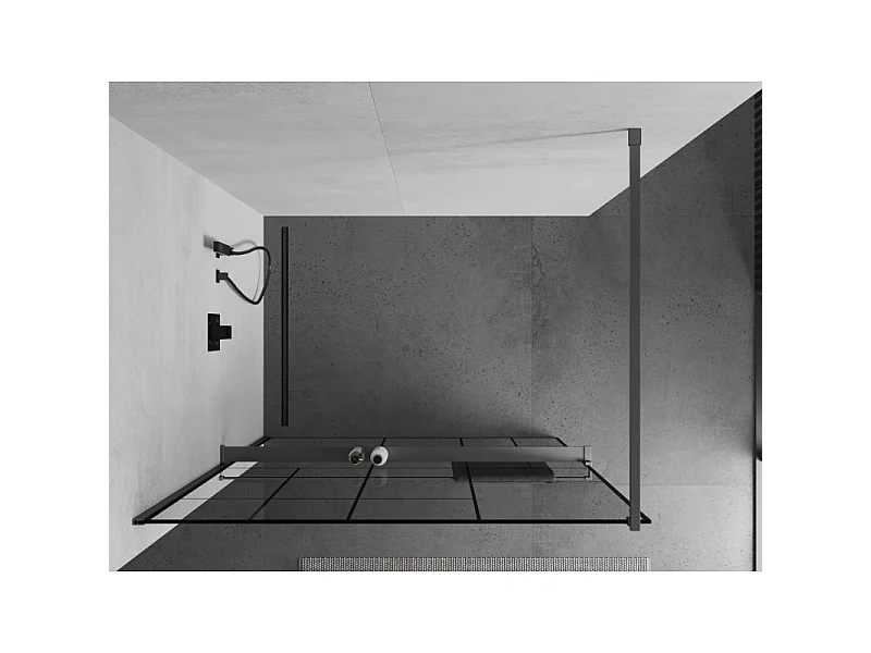 Mexen Kioto+ parete doccia con ripiano Walk-in 70 x 200 cm, motivo nero, metallo brunito - 800-070-121-95-78
