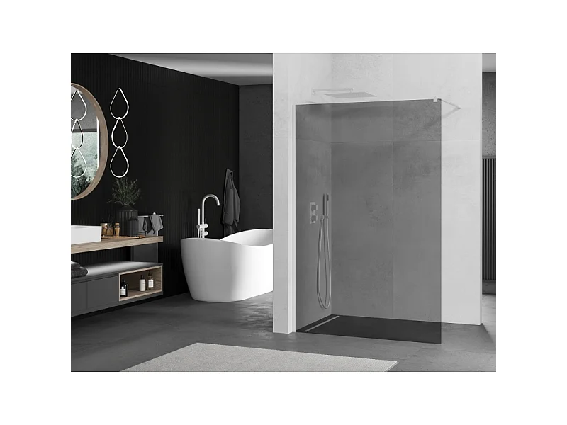 Mexen Kioto tuš stena Walk-in 80 x 200 cm, grafit 8 mm, bela - 800-080-101-20-40