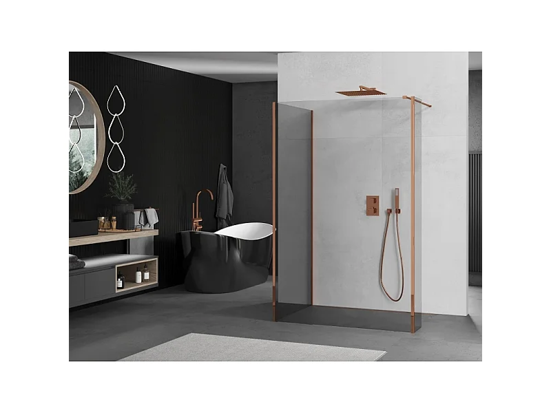 Mexen Kioto brusevæg Walk-in 140 x 80 x 40 cm, transparent, rosaguld - 800-140-080-221-60-00-040