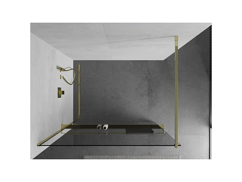 Mexen Kioto+ parede de duche com prateleira tipo Walk-in 75 x 200 cm, transparente, dourada - 800-075-121-50-00