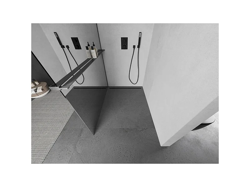 Mexen Kioto+ L paroi de douche avec étagère Walk-in 120 x 200 cm, miroir, gris fusil brossé - 800-120-123-66-50