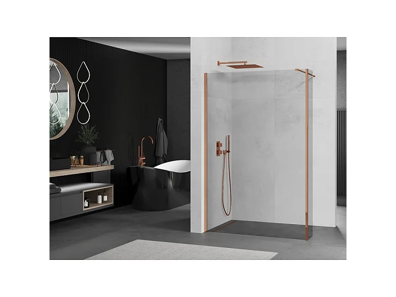Mexen Kioto Walk-In Shower Panel 155 x 30 cm, Transparent, Rose Gold - 800-155-212-60-00-030