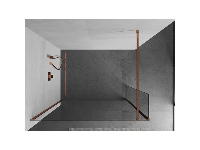Mexen Kioto Walk-In Shower Panel 155 x 30 cm, Transparent, Rose Gold - 800-155-212-60-00-030