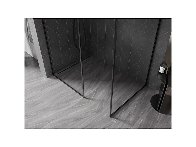 Mexen Kioto-XF Walk-in brusevæg med ramme 140 x 100 cm, transparent 10 mm, sort - 800-140-202-04-70-100-XF