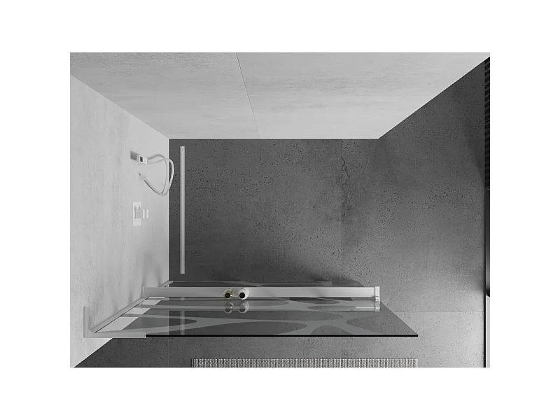 Mexen Kioto+ L douchescherm met plank Walk-in 90 x 200 cm, witte golf, wit - 800-090-123-20-97