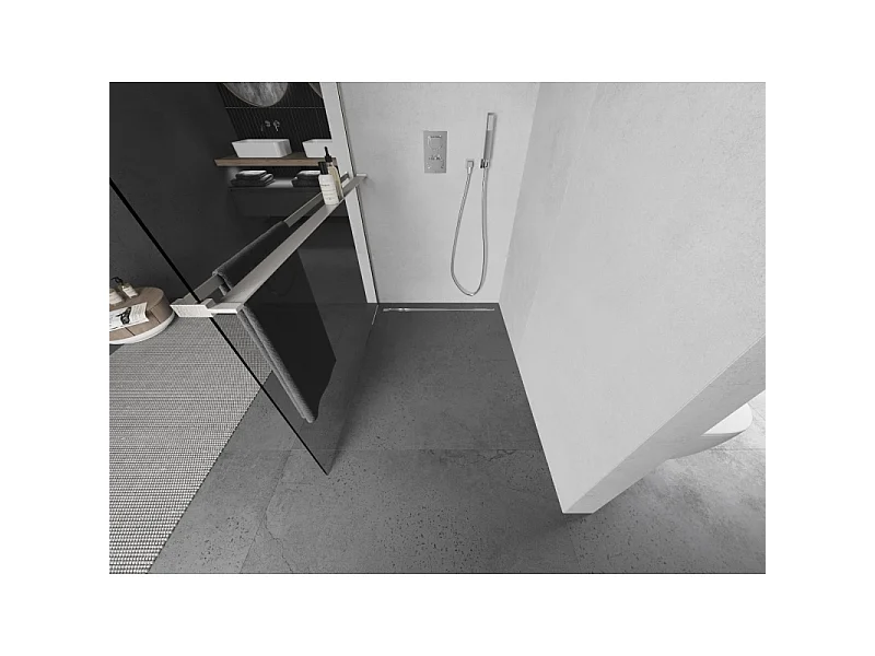Mexen Kioto+ Duschwand mit Ablage Walk-in 140 x 200 cm, transparent, gebürsteter Nickel - 800-140-121-97-00