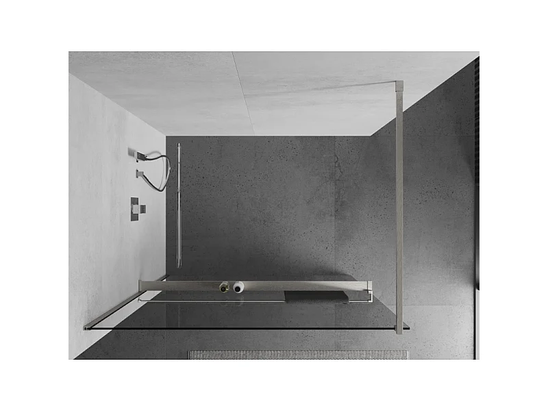 Mexen Kioto+ Duschwand mit Ablage Walk-in 140 x 200 cm, transparent, gebürsteter Nickel - 800-140-121-97-00