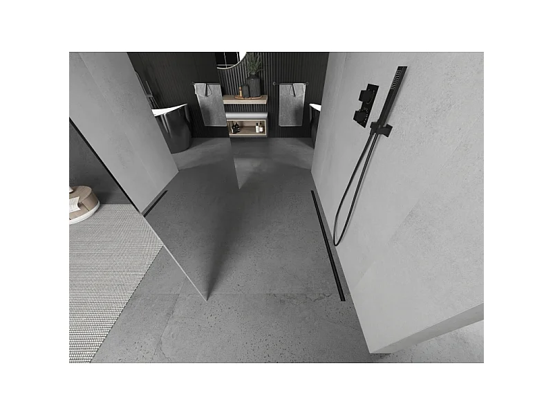 Mexen Kioto paroi de douche autoportante 100 x 200 cm, miroir 8 mm, noir - 800-100-002-70-50