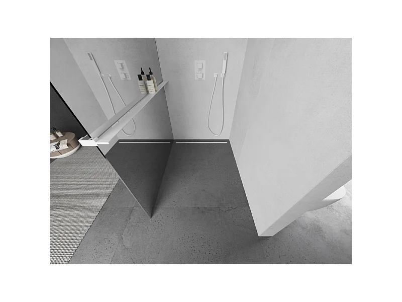 Mexen Kioto+ Duschwand mit Regal Walk-in 110 x 200 cm, Spiegel, weiß - 800-110-121-20-50