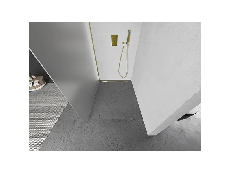 Mexen Kioto brusevæg Walk-in 130 x 200 cm, frostet 8 mm, børstet guld - 800-130-101-55-30