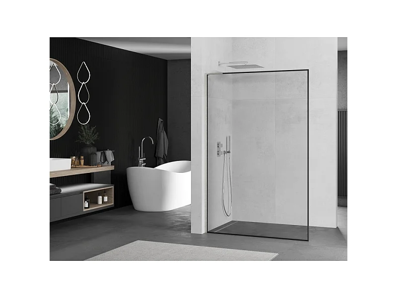 Mexen Kioto L schermo doccia Walk-in 80 x 200 cm, cornice nera, nichel spazzolato - 800-080-103-97-70