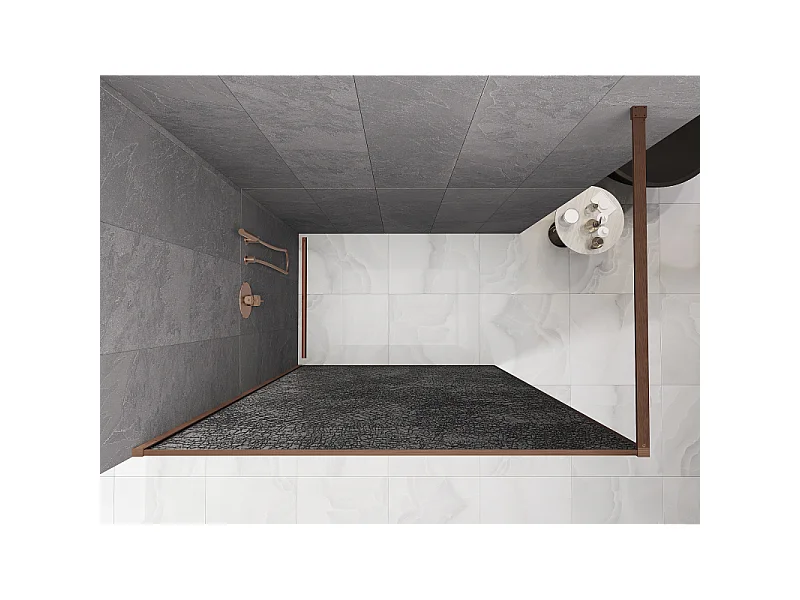 Mexen Kioto paroi de douche Walk-in 140 x 200 cm, crackle graphite 12 mm, cuivre brossé - 800-140-101-65-44-X