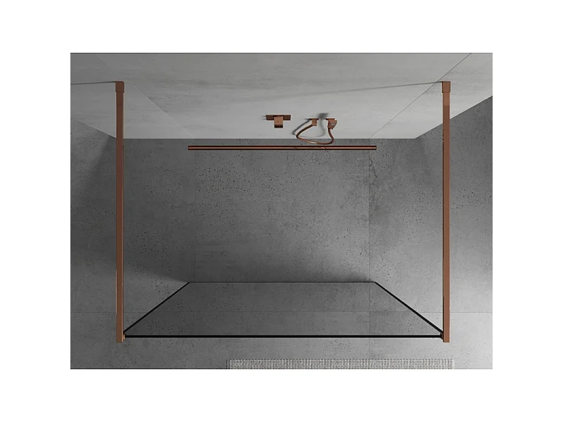 Mexen Kioto fritstående brusevæg 120 x 200 cm, sort ramme 8 mm, rosa guld - 800-120-002-60-70