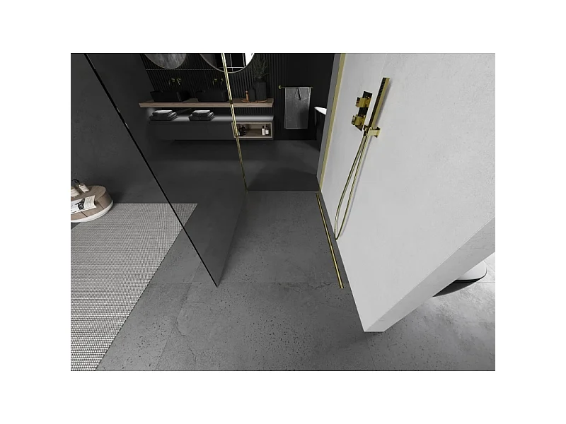 Mexen Kioto paroi de douche Walk-in 140 x 70 cm, transparent, doré - 800-140-212-50-00-070