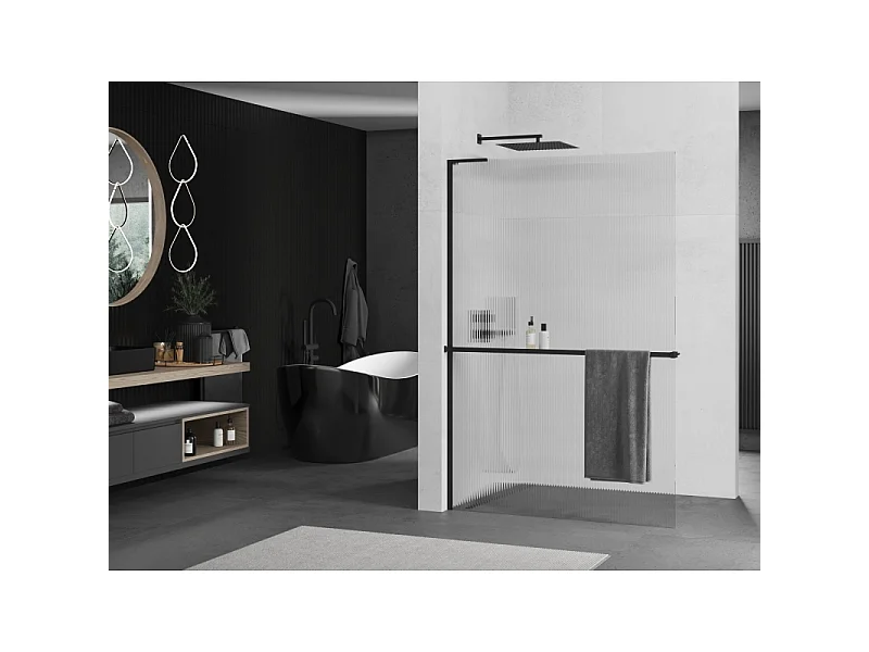Mexen Kioto+ L panneau de douche avec tablette Walk-in 80 x 200 cm, rainuré, noir - 800-080-123-70-09
