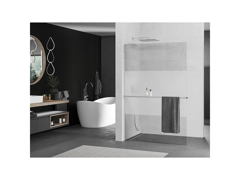 Mexen Kioto+ L cloison de douche avec étagère Walk-in 120 x 200 cm, transparent/givre, chrome - 800-120-123-01-35