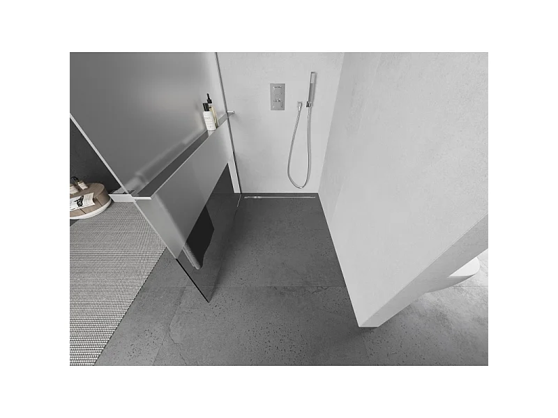Mexen Kioto+ L cloison de douche avec étagère Walk-in 120 x 200 cm, transparent/givre, chrome - 800-120-123-01-35