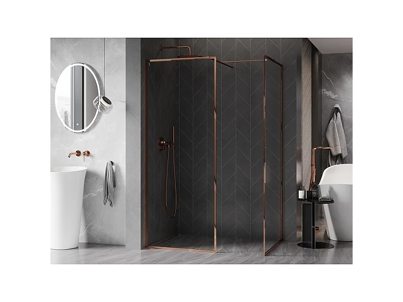 Mexen Kioto-F douchewand Walk-in met frame 135 x 90 cm, transparant 8 mm, roze goud - 800-135-202-04-60-090