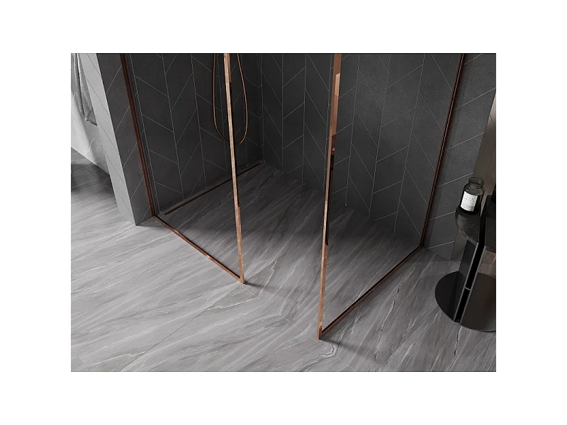 Mexen Kioto-F douchewand Walk-in met frame 135 x 90 cm, transparant 8 mm, roze goud - 800-135-202-04-60-090