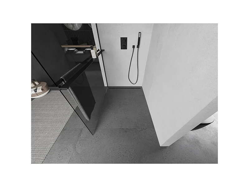 Mexen Kioto+ L Duschwand mit Regal Walk-in 60 x 200 cm, transparent, schwarz - 800-060-123-70-00