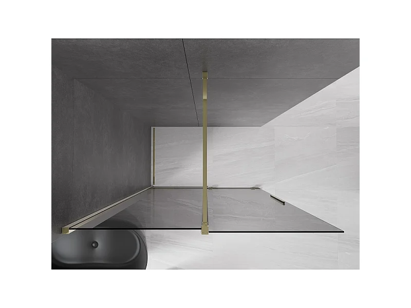 Mexen Velar Walk-in Shower Wall 140 x 200 cm, Graphite 8 mm, Gold - 871-140-000-43-50