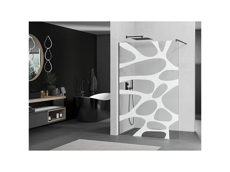 Mexen Kioto Walk-in Shower Panel 140 x 200 cm, White Pattern 8 mm, Gun Metal - 800-140-101-95-97