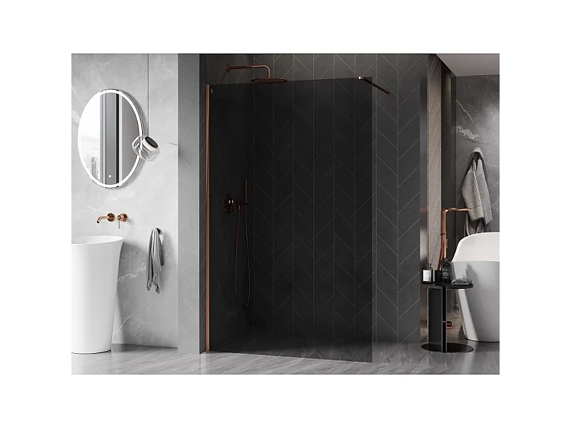Mexen Kioto-X steklena stena za prho Walk-in 100 x 200 cm, grafit 10 mm, rožnato zlato - 800-100-101-60-40-X