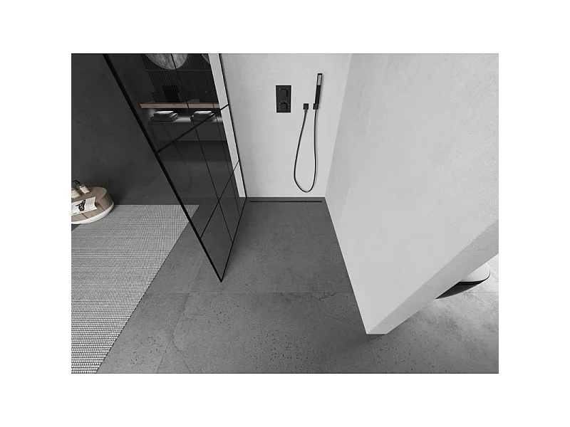 Mexen Kioto L douchewand Walk-in 100 x 200 cm, zwart raster, gun grijs geborsteld - 800-100-103-66-77