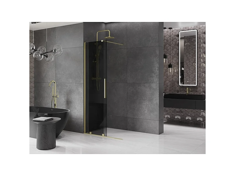 Mexen Velar Expandable Walk-in Shower Screen 120 x 200 cm, Graphite 8 mm, Brushed Gold - 871-120-000-43-55