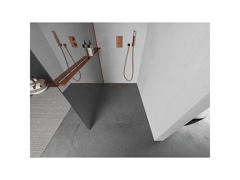 Mexen Kioto+ Duschwand mit Regal Walk-in 70 x 200 cm, Spiegel, Roségold - 800-070-121-60-50