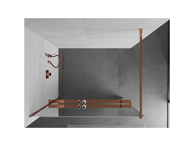 Mexen Kioto+ Duschwand mit Regal Walk-in 70 x 200 cm, Spiegel, Roségold - 800-070-121-60-50
