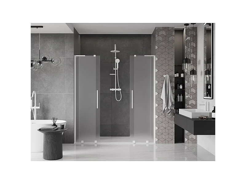 Mexen Velar L Duo schuifbare douchedeuren 200 cm, gestructureerd, wit - 871-200-003-32-20