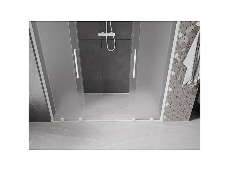 Mexen Velar L Duo schuifbare douchedeuren 200 cm, gestructureerd, wit - 871-200-003-32-20