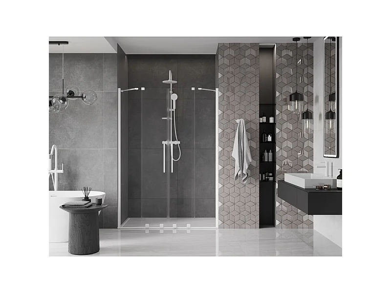 Mexen Velar Duo puertas de ducha correderas 140 cm, transparentes, blancas - 871-140-000-02-20