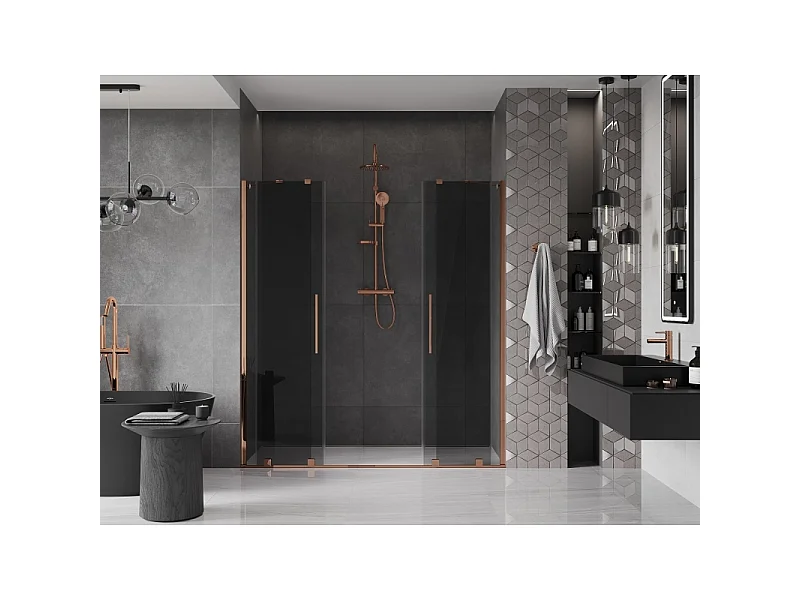 Mexen Velar Duo Schiebeduschtür 200 cm, Graphit, Roségold - 871-200-000-42-60