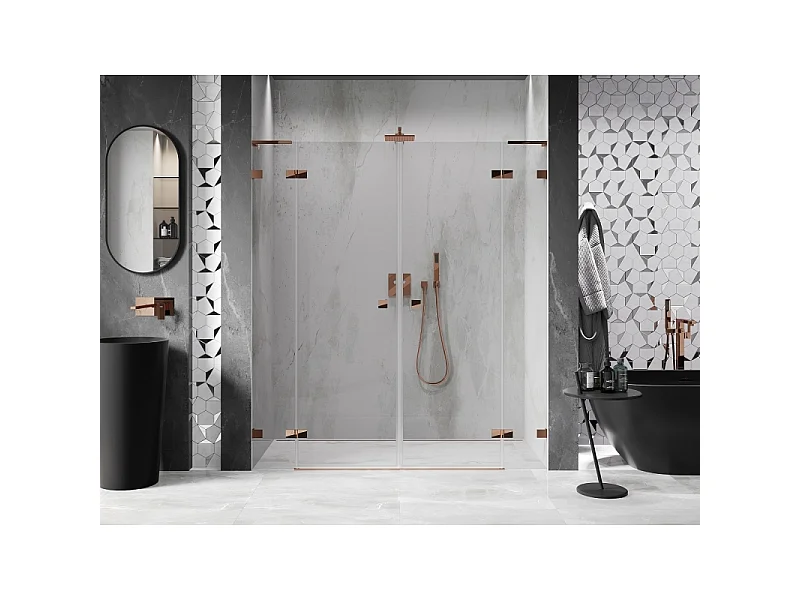 Mexen Lunar L Duo brusebadsdøre, 180 cm, gennemsigtig, rosaguld - 834DL-180-000-60-00